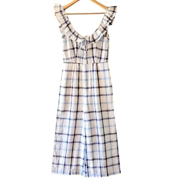 Red Carter Lola Plaid Gingham Linen Cotton Blend Jumpsuit Blue White Size Small. - Picture 4 of 16